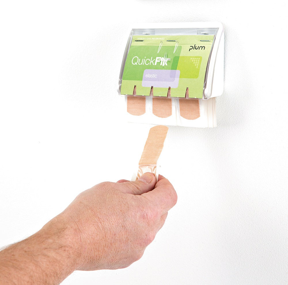 PLUM Pflasterspender QuickFix® UNO – Transparenter Spender mit 45 Textilgewebepflastern