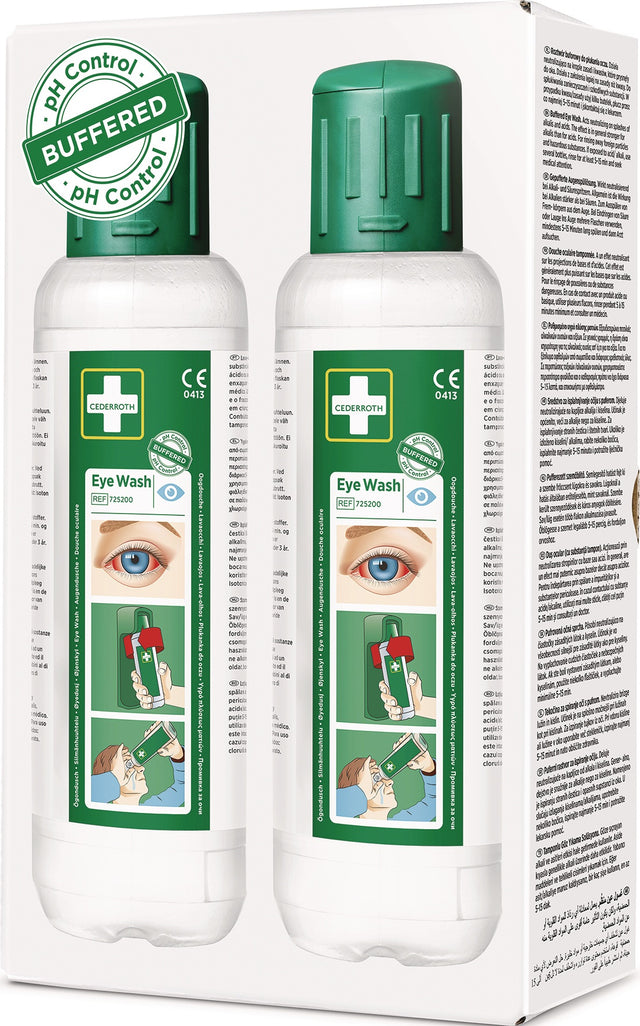 CEDERROTH Augenspülflasche 2 x 0,5 l – DIN EN 15154-4, sterile isotonische Spüllösung