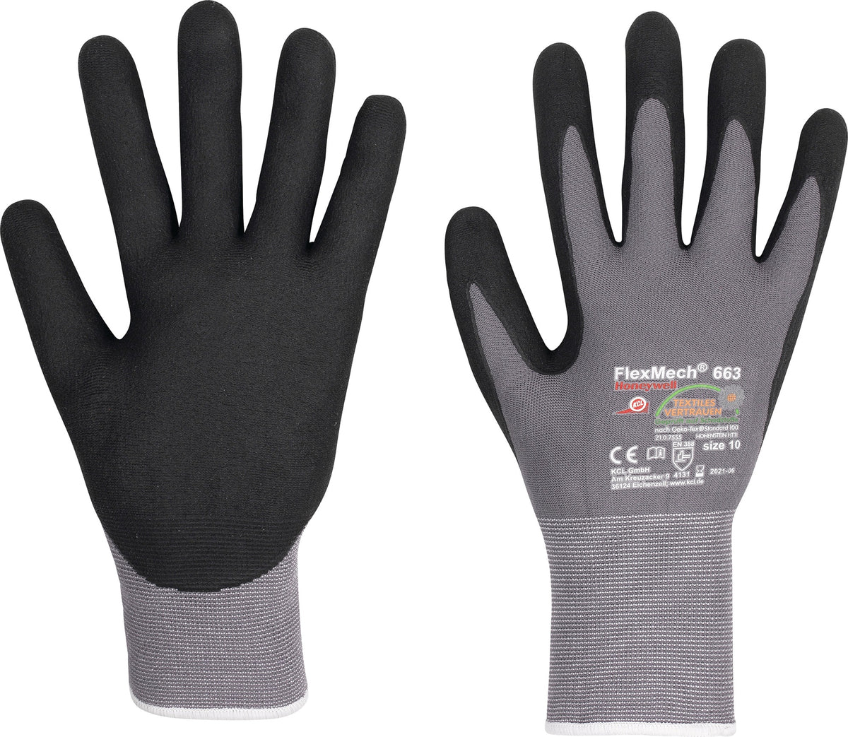 Honeywell FlexMech 663 Nitrilhandschuhe Gr.6 grau/schwarz – 10 Paar, EN 388