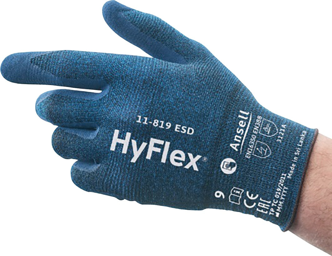 Ansell HyFlex 11-819 ESD Schutzhandschuhe Gr. 7 – Nitrilbeschichtung, touchscreenfähig, EN 388
