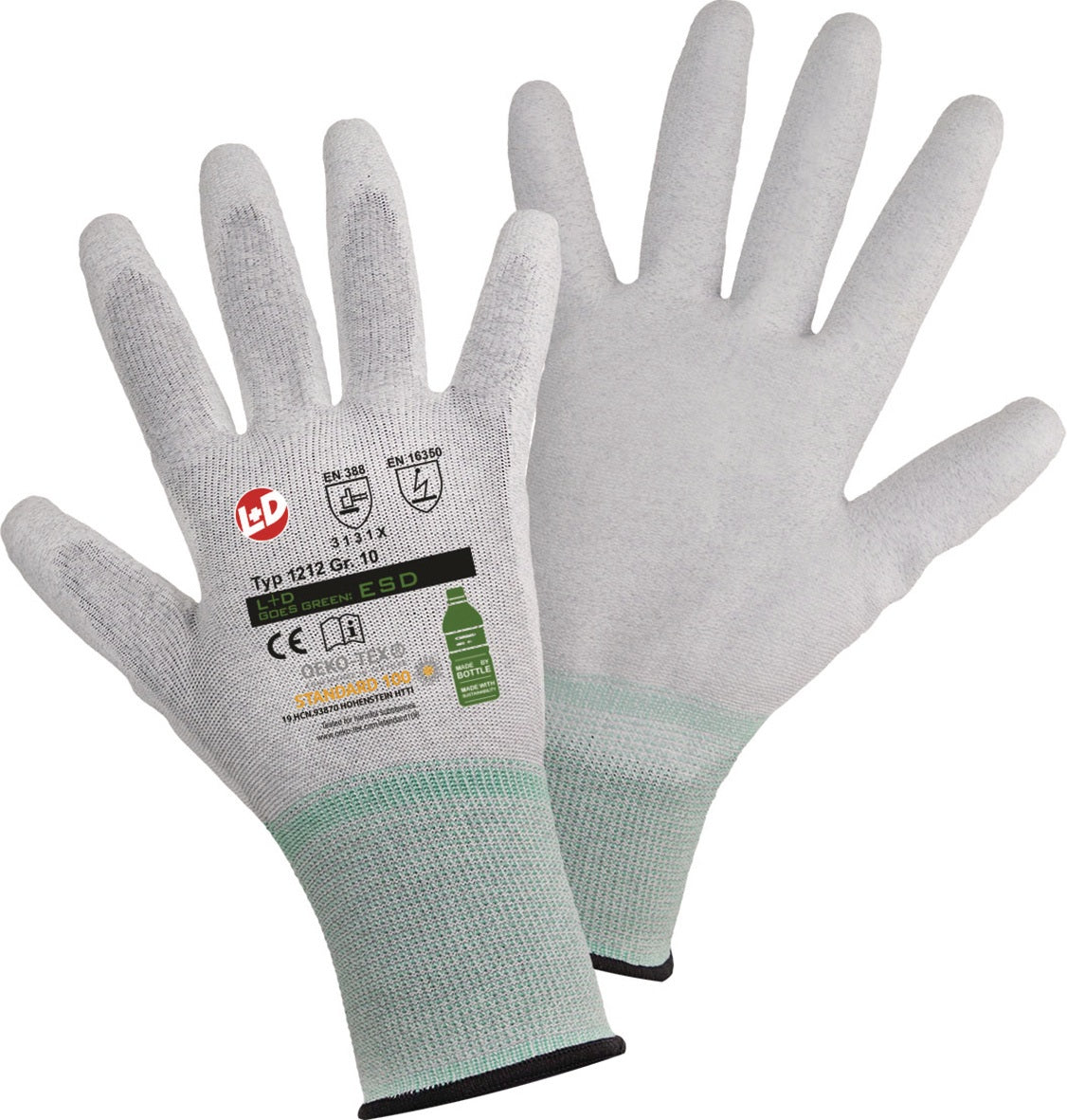 Leipold + Döhle Feinstrickhandschuh Goes Green ESD Gr.9 hellgr/weiß EN 21420 EN 388 EN 16350
