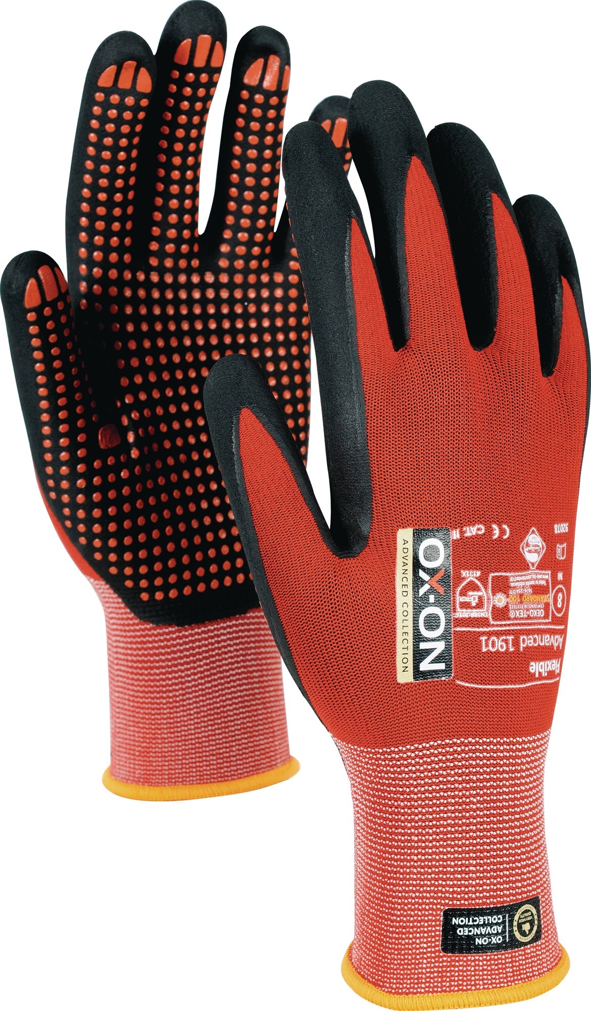 OX-ON Handschuh Flexible Advanced 1901 Gr. 9 schwarz/rot EN 388 EN 420+A1 PSA II – 12 Paar
