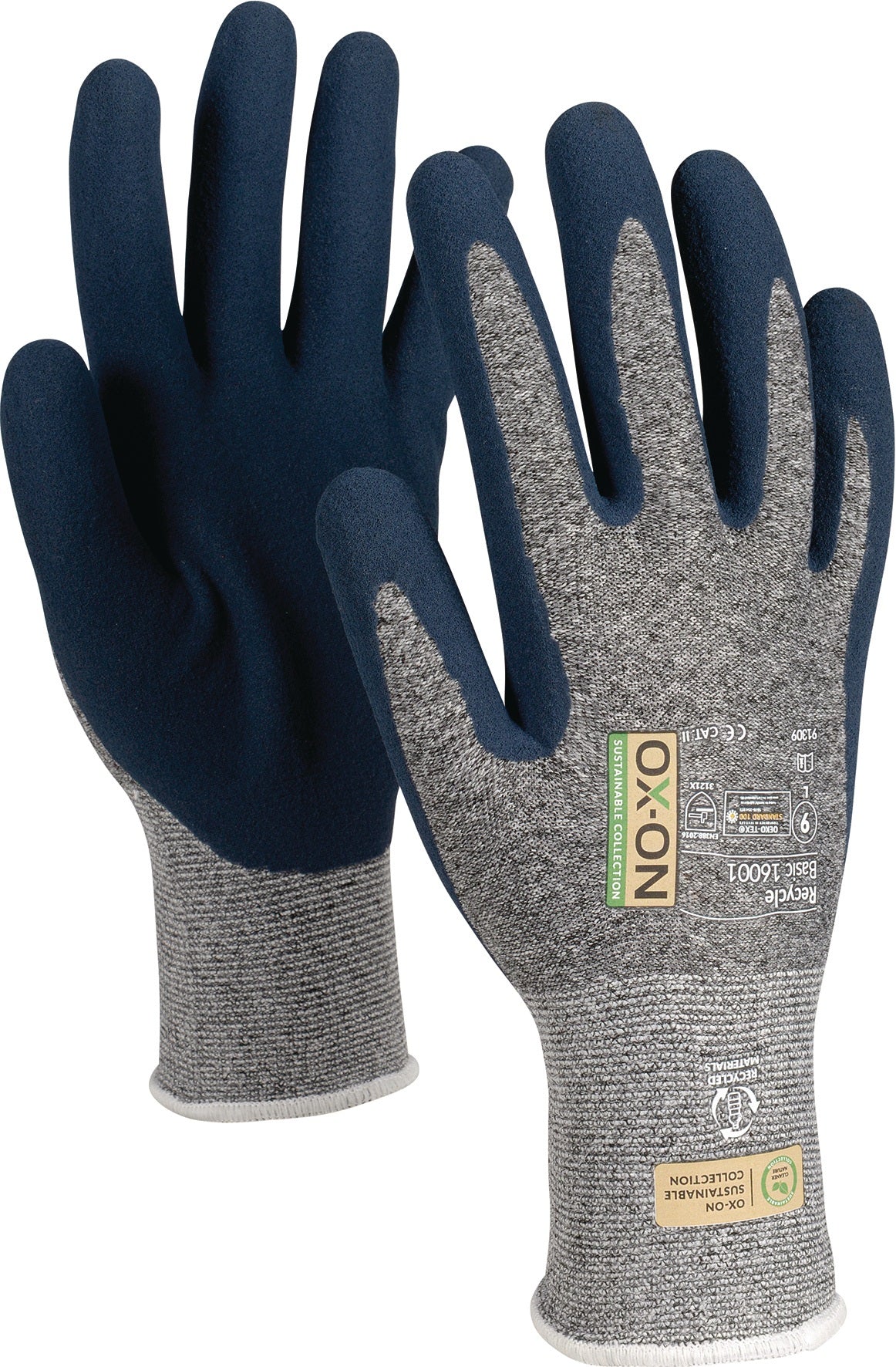 OX-ON Handschuhe Recycle Basic 16001 Gr. 9 blau/hellblau EN 388, EN 420+A1, PSA Kat. II – 12 Paar