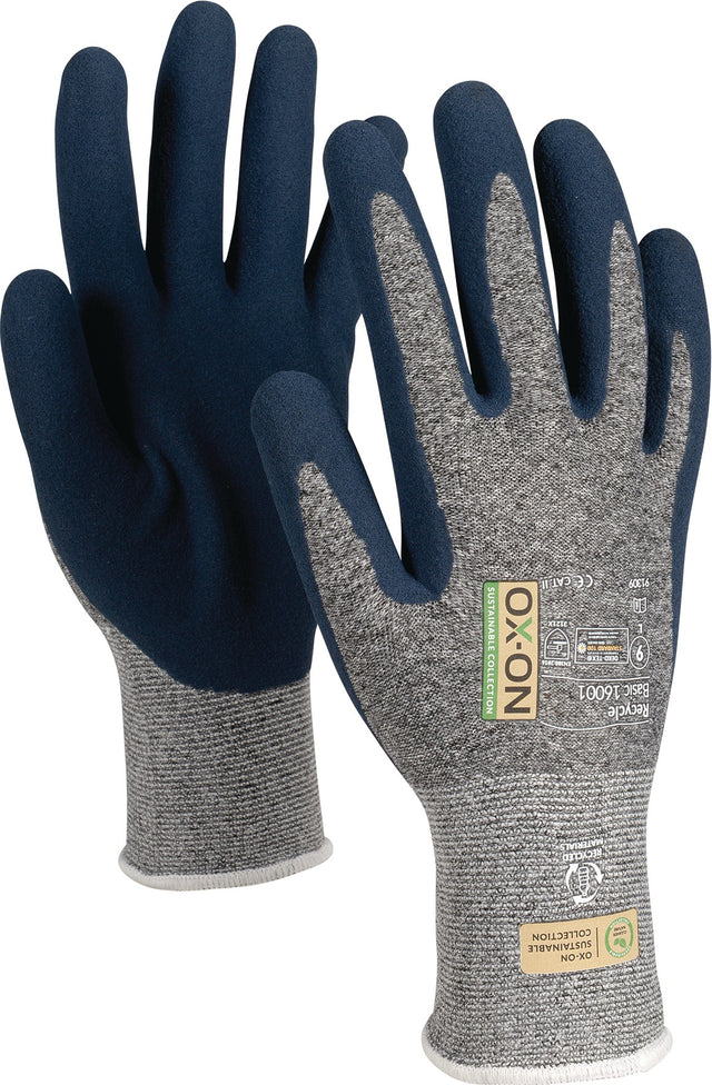 OX-ON Handschuhe Recycle Basic 16001 Gr. 9 blau/hellblau EN 388, EN 420+A1, PSA Kat. II – 12 Paar