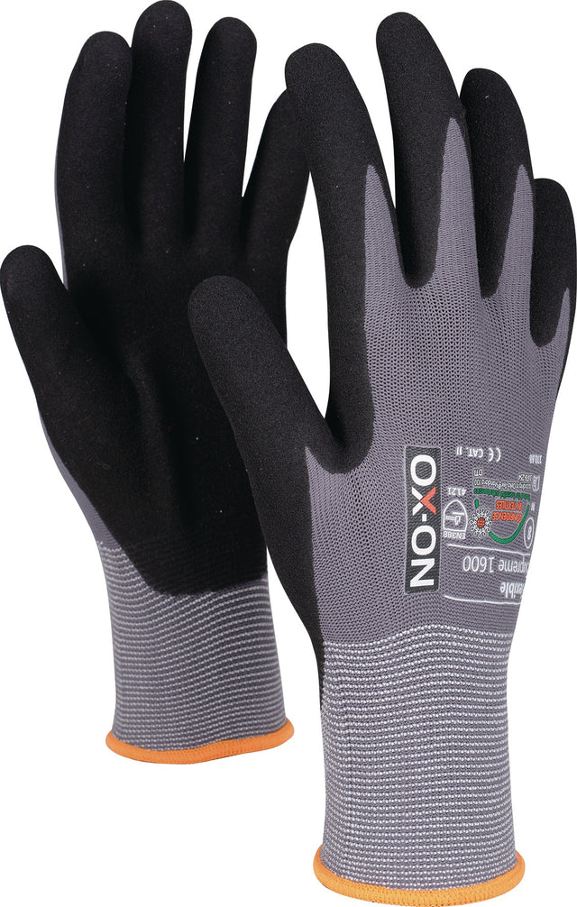 OX-ON Handschuhe Flexible Supreme 1600 Gr.8 schwarz/hellgrau EN388 EN407 PSA II