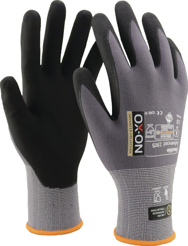 OX-ON Handschuhe Flexible Advanced 1905 Gr.6 schwarz/hellgrau EN 388, EN 420+A1, PSA Kat. II