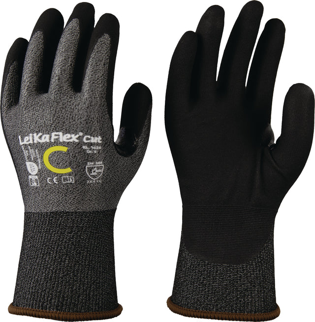 LEIPOLD Schnittschutzhandschuhe LeiKaFlex® CUT RL 1636 Gr.8 grau/schwarz EN 388 PSA II – 12 Paar