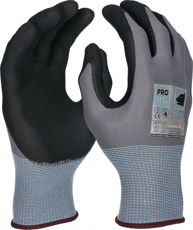PRO FIT Handschuhe EXTRA Gr.8 grau/schwarz EN 388/EN 407 PSA II – Nitril-Mikroschaum, Touchscreen