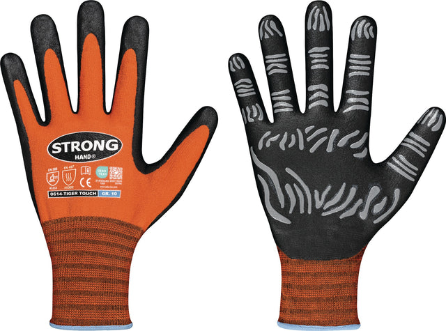 STRONGHAND Handschuhe TIGER TOUCH Gr. 8 orange/schwarz – Nitrilschaum, EN 388 & EN 407