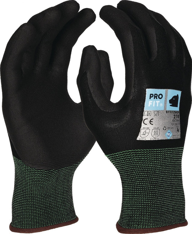 PRO FIT Handschuhe EXTRA Gr.8 schwarz/schwarz EN 388, EN 407 PSA II – Nitrilschaum, touchscreenfähig