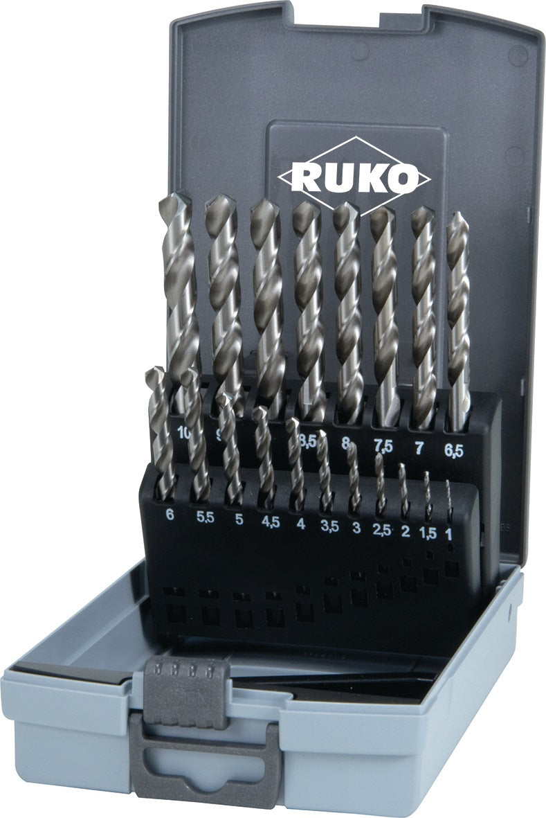 RUKO Spiralbohrersatz DIN 338 Typ N HSS 19-teilig 1-10 x 0,5 mm im Kunststoffkoffer