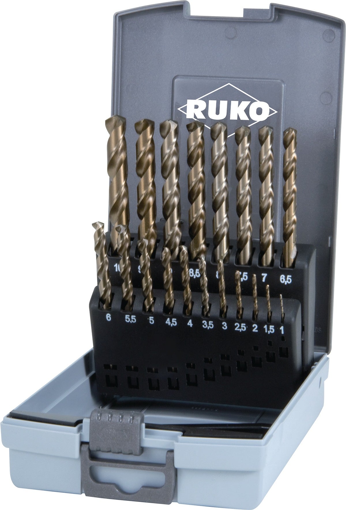 RUKO Spiralbohrersatz HSS-Co5 Gold DIN 338 Typ VA 1-10 x 0,5 mm 19-teilig