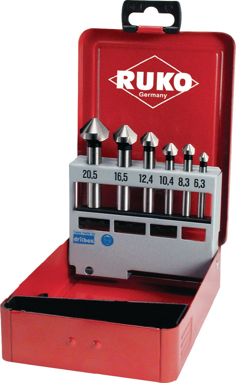RUKO Kegelsenkersatz DIN 335 90° 6,3-20,5 mm HSS 6-teilig Metallkassette