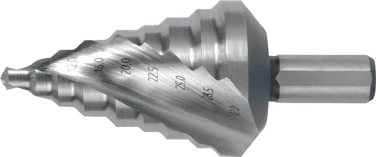 RUKO Stufenbohrer HSS 4-12 mm Spiralnut 5 Stufen 90° Kreuzanschliff