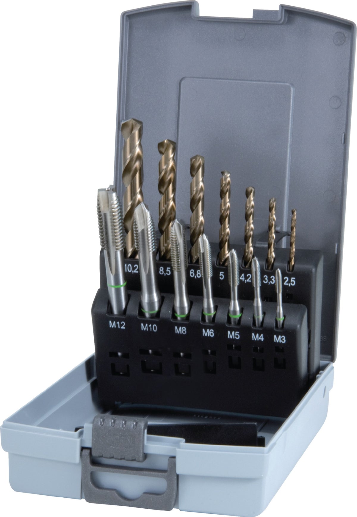 RUKO Maschinengewindebohrerset DIN 371/376 B M3-M12 14-teilig HSS-Co5 in Kunststoffkassette