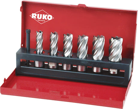 RUKO Kernbohrersatz 7-teilig HSS Ø 12–22 mm mit Weldon-Schaft und 30 mm Schnitttiefe