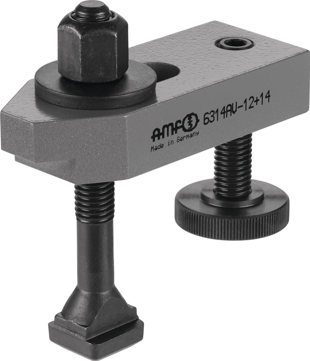 AMF Spanneisen Nr. 6314AV für T-Nut 12 mm, Länge 100 mm, mit verstellbarer Stütz- und Spannschraube M12