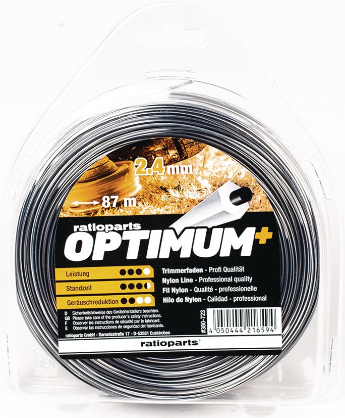 RATIOPARTS Nylonfaden Optimum 1,6 mm x 15 m – 5-Kant Schneidfaden für Motorsensen