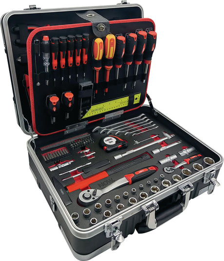 NOW Werkzeugsortiment 148-teilig – Kompletter Werkzeugkoffer mit Aluminiumrahmen & Fahrgestell