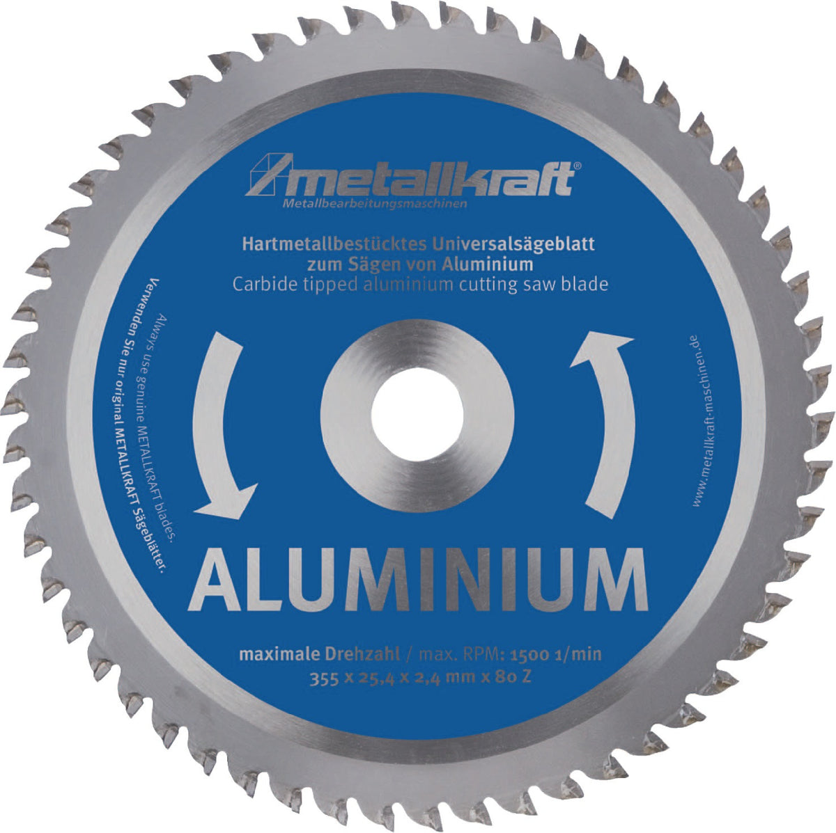 METALLKRAFT Metallkreissägeblatt 355 mm HM 80 Zähne für Aluminium – Präzise Schnitte