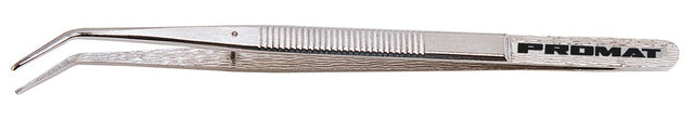 PROMAT Collegepinzette 155 mm gebogen vernickelt mit Führungsstift und gezahnten Spitzen