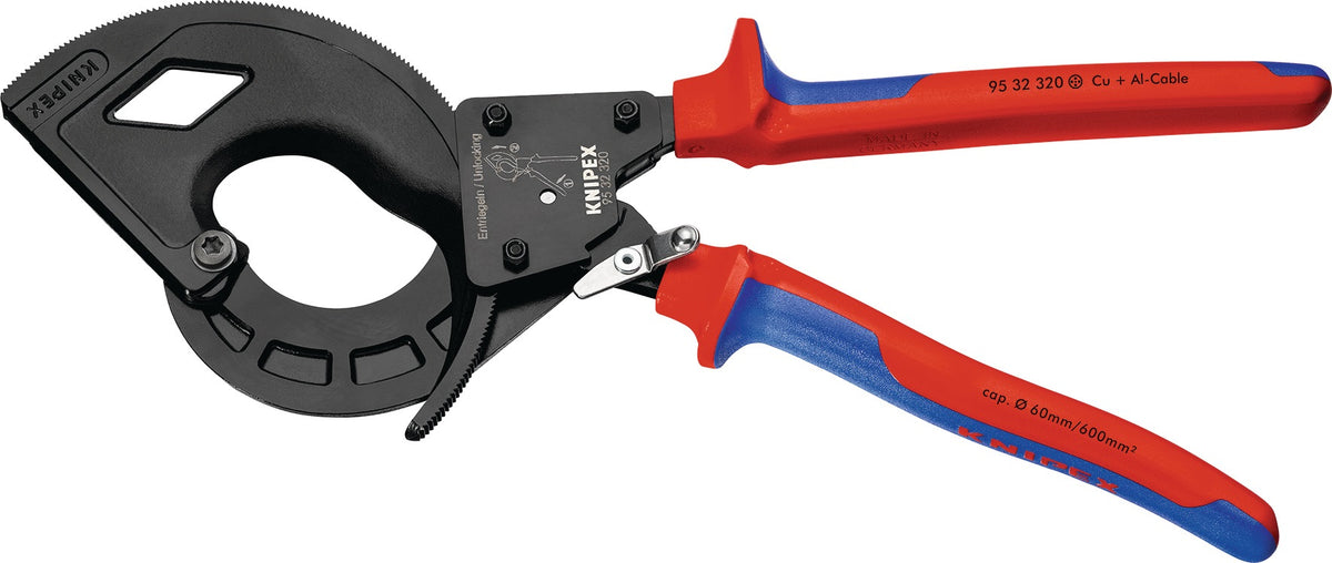 KNIPEX Kabelschneider 250 mm für Cu- und Al-Kabel bis 32 mm – Einhand-Ratschenprinzip