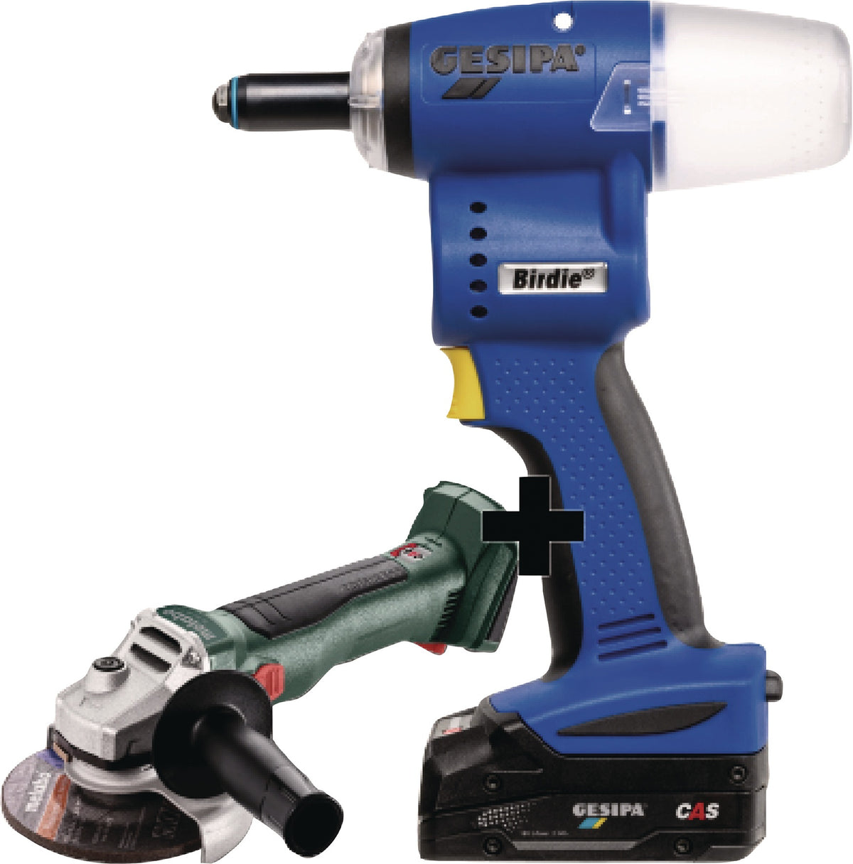 GESIPA Akku-Blindnietsetzgerät-Set Birdie® 10000 N in L-Boxx – 18 V, 2 Akkus, Winkelschleifer