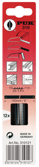 PUK Metallsägeblatt 150 mm ZpZ 25, 12 Stück pro Karte, wellgeschränkt, spezialgehärtet