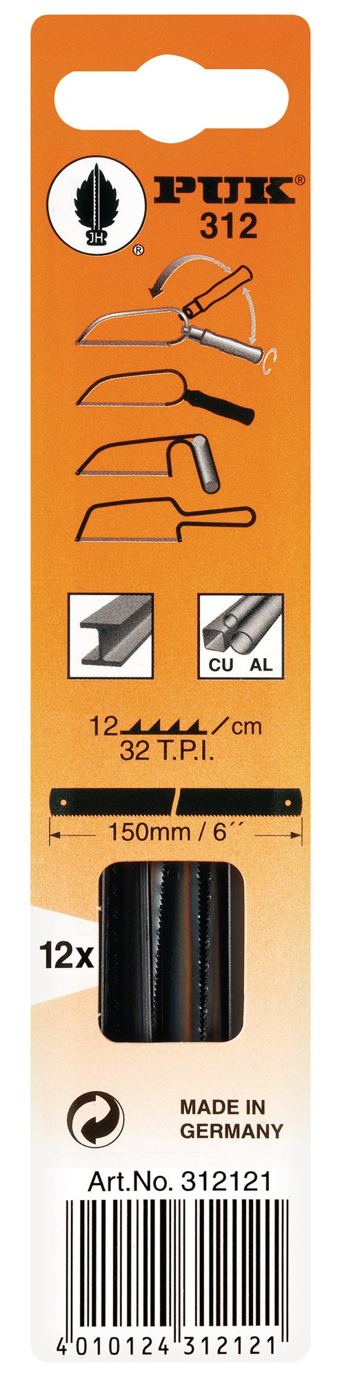 PUK Metallsägeblatt 150 mm ZpZ 25, 12 Stück pro Karte, wellgeschränkt, spezialgehärtet