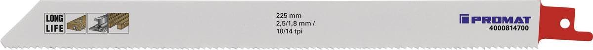 PROMAT Säbelsägeblatt 225 mm Bimetall TPI 10/14 für Metall, Holz mit Nägeln – 5 Stück