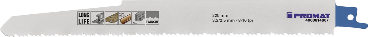 PROMAT Säbelsägeblatt 225 mm Bimetall TPI 10/14 für Metall, Holz mit Nägeln – 5 Stück