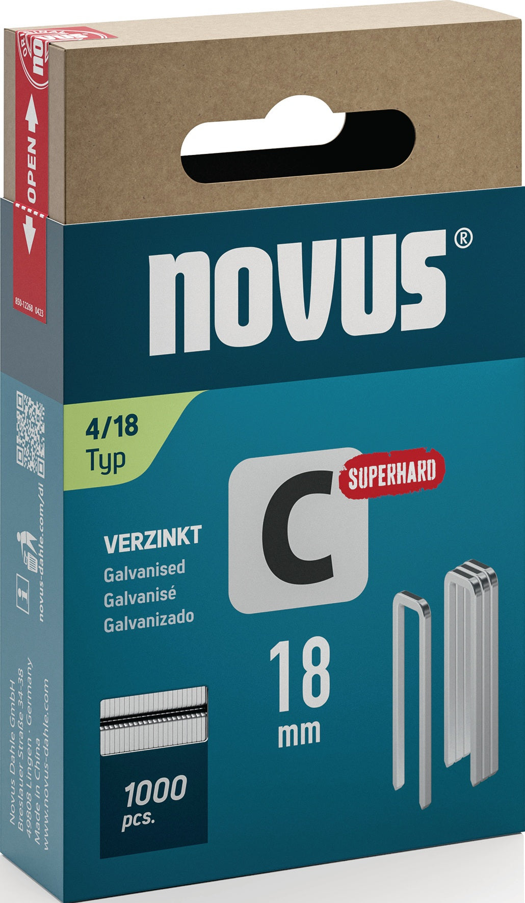 NOVUS Schmalrückenklammern C Typ 4, 6 mm Klammerbreite, 18 mm Schenkellänge