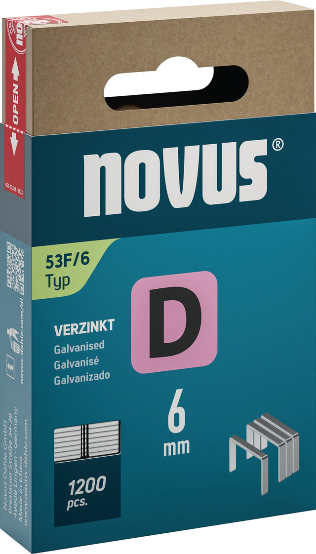NOVUS Flachdrahtklammern Typ 53 F – 1200 Stück, 11,3 mm Breite, 6 mm Schenkellänge