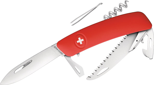 SWIZA D05 Taschenmesser 12 Funktionen, 75 mm Klinge, rot, Anti-Rutsch-Griff