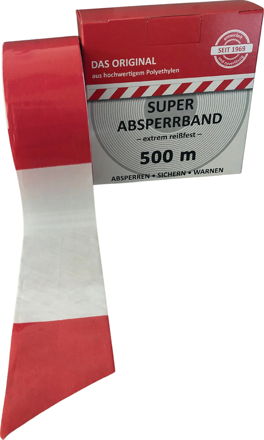 KELMAPLAST Absperrband 100 m x 80 mm rot/weiß geblockt – extrem reißfest im Spenderkarton