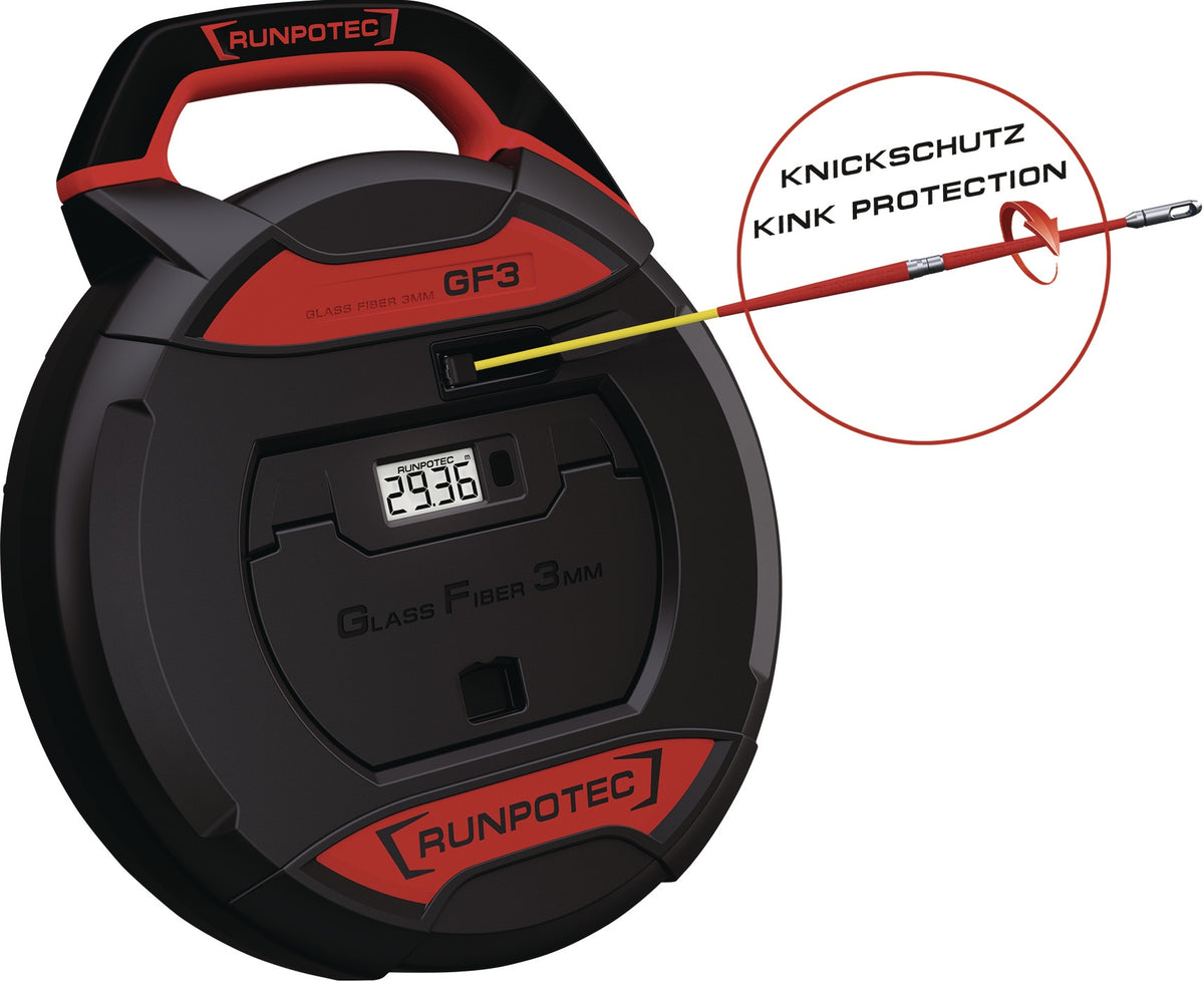 RUNPOTEC Kabeleinziehgerät GF3 Glasfaserstab 20 m mit Zubehörbox für Rohre Ø 10-50 mm