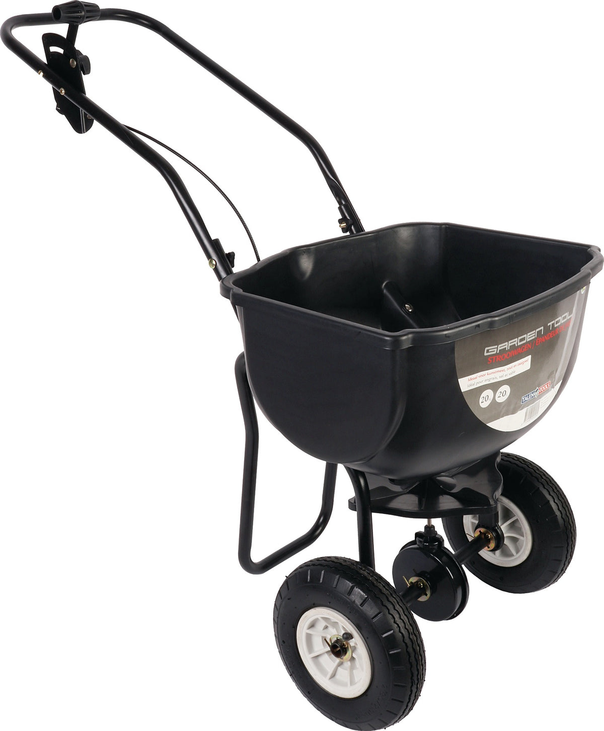 TALEN TOOLS Streugutwagen 20 l Kunststoff schwarz mit luftbereiften Gummirädern, Streubreite 10-15 m