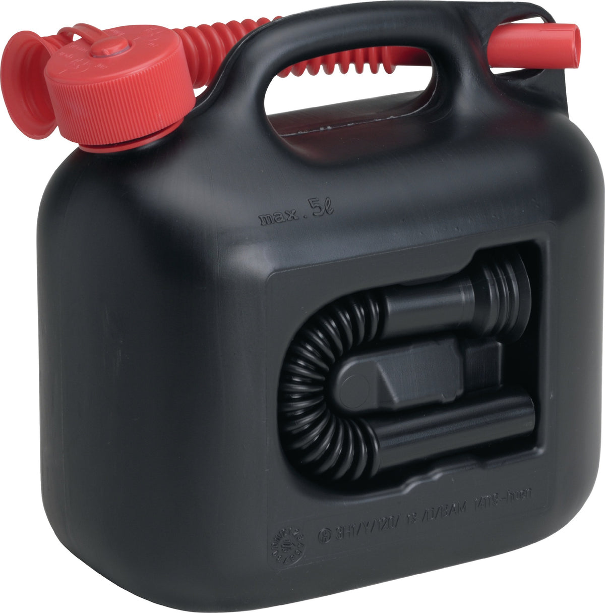 Kraftstoffkanister PREMIUM 5 l rot von HÜNERSDORFF mit 2 Auslaufrohren und UN-Zulassung