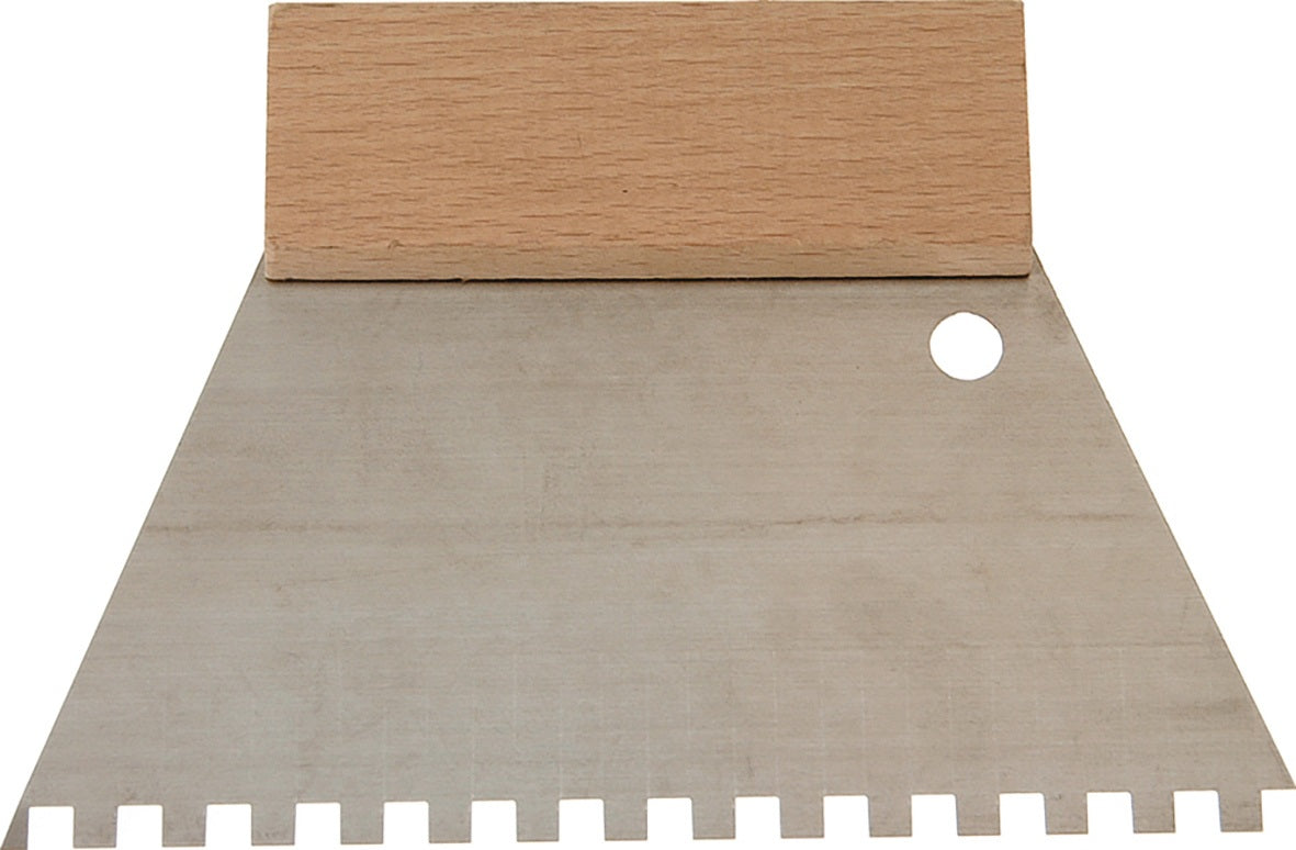 HAROMAC Kleberspachtel 128x180 mm Zahnung 6x6 mm – Rostfreier Edelstahl C2 mit Buchenholzgriff