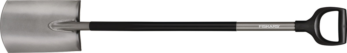 FISKARS Gärtnerspaten rund mit D-Griff – Stahl, 1250 mm Stiel, SoftGrip