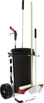 FLORA Reinigungswagen Tonne 60 l mit Greifzange, Schaufel und Besen – Kompakter Handwagen