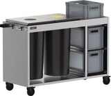 FLORA Reinigungswagen 2 Tonnen á 60 l, 3 Kisten STA – Verzinkter Stahl, 5 Gerätehalter