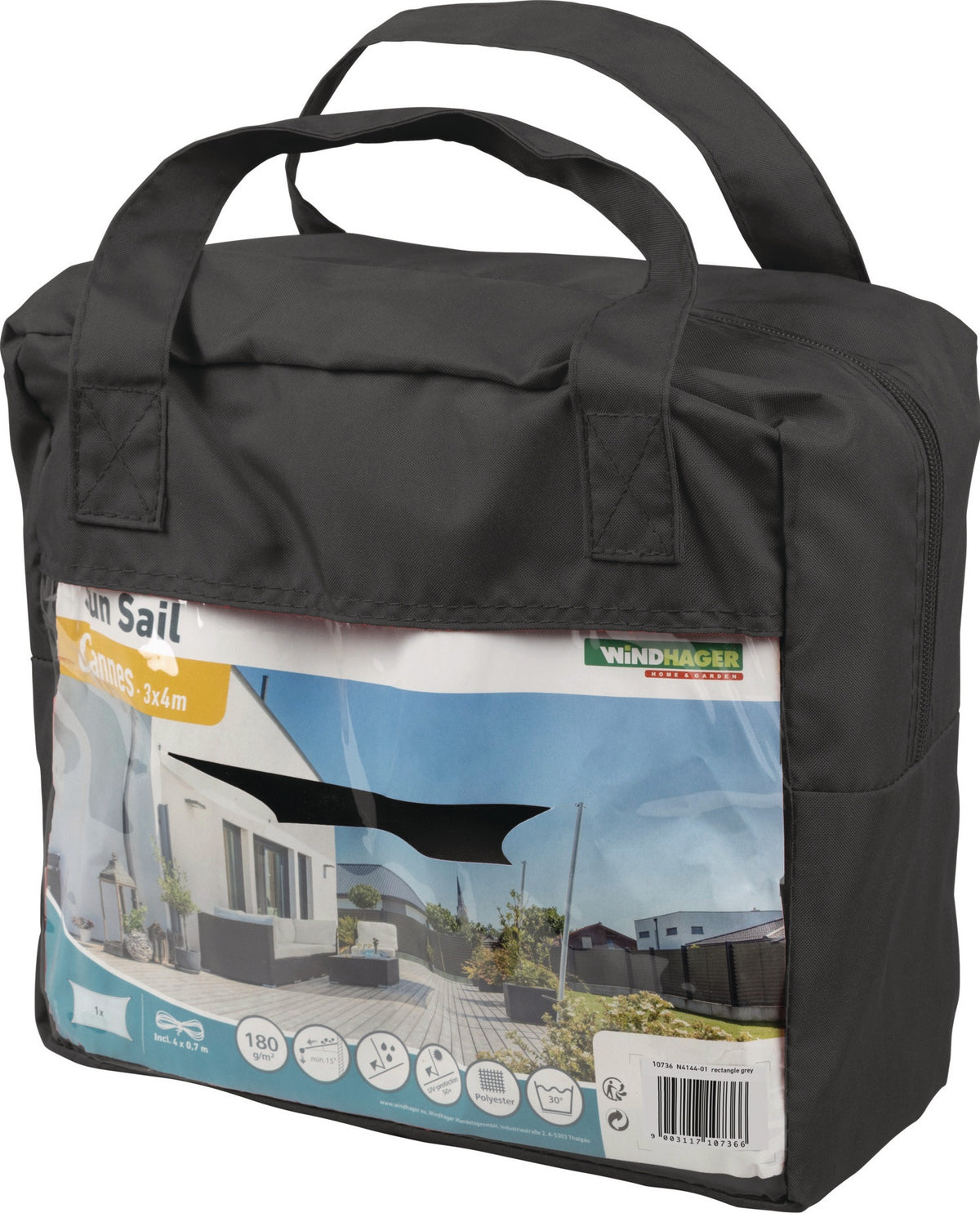 Sonnensegel CANNES RE 4x3 m anthrazit von WINDHAGER – UV-Schutz 50+, wind- und wasserabweisend