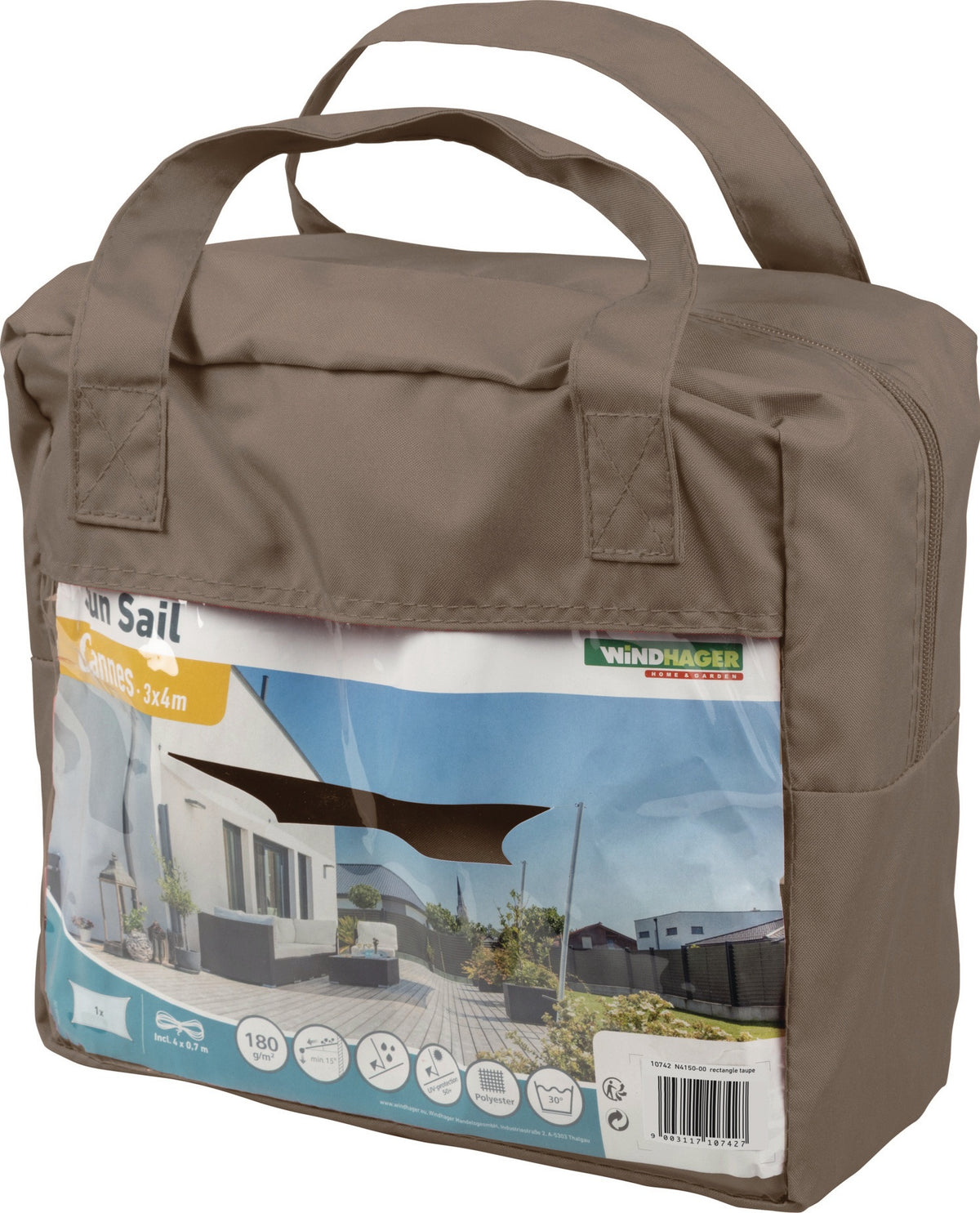 Sonnensegel CANNES RE 4x3 m anthrazit von WINDHAGER – UV-Schutz 50+, wind- und wasserabweisend