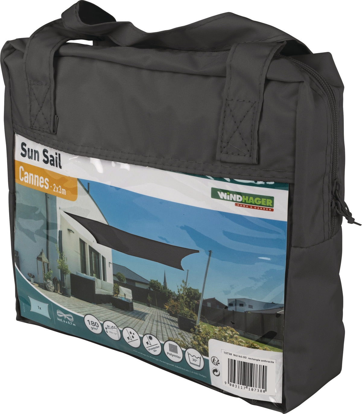 Sonnensegel CANNES RE 4x3 m anthrazit von WINDHAGER – UV-Schutz 50+, wind- und wasserabweisend