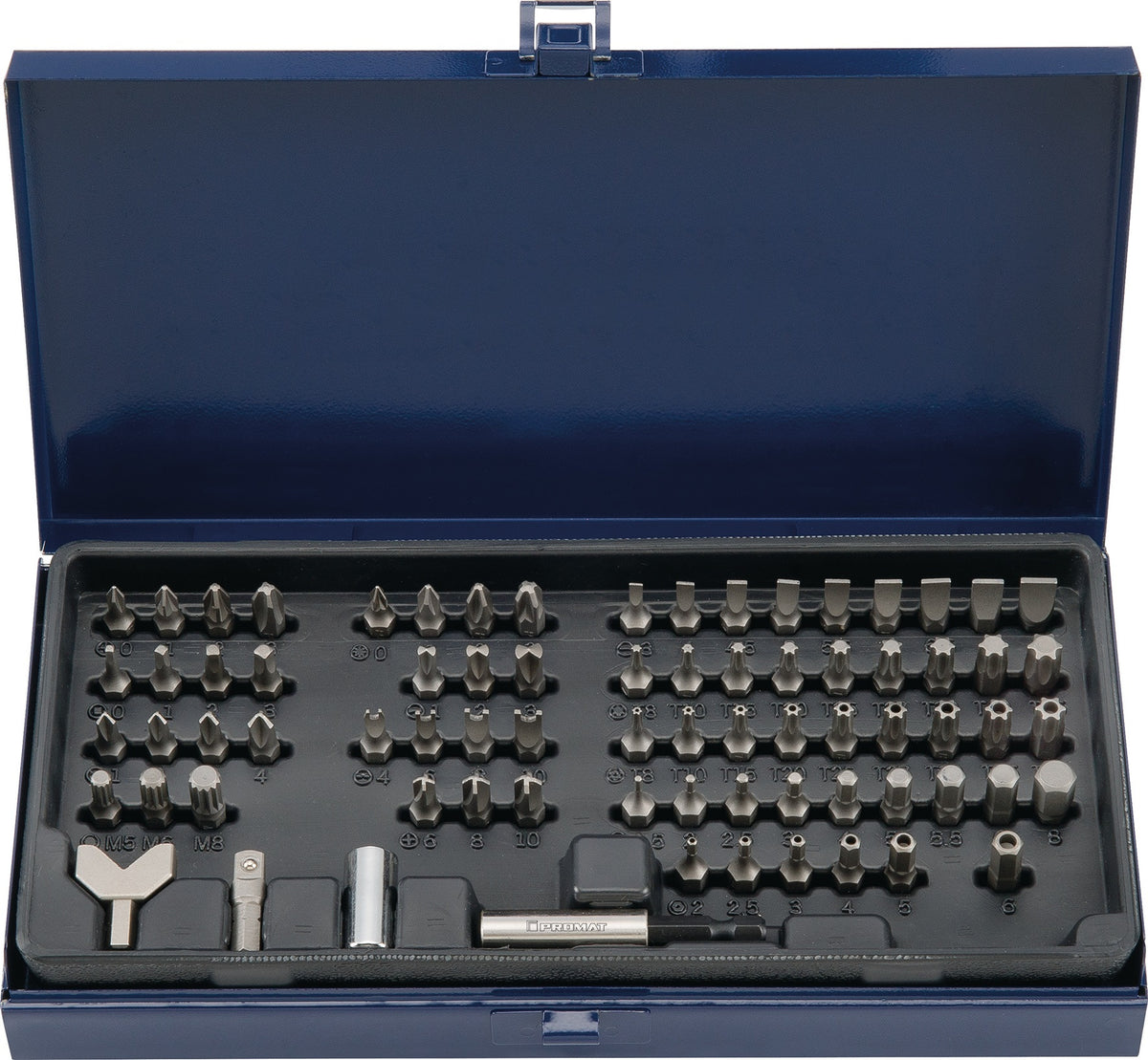 PROMAT Bitsortiment 75-teilig für Sicherungsschrauben – Umfangreiches Set mit Universalhalter, 1/4″ Antrieb