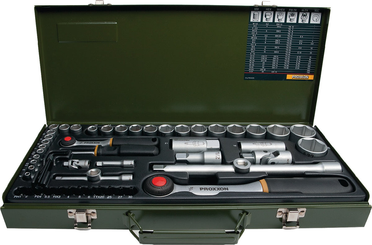 PROXXON Steckschlüssel-Satz 23040 56-teilig 1/4 + 1/2 Zoll SW 4-32 mm 72 Zähne 6-Kant