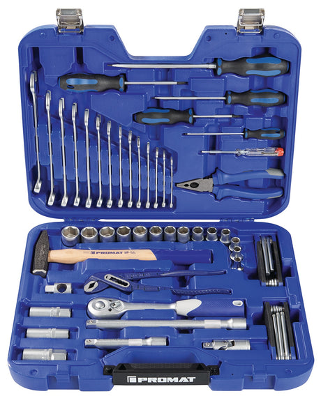 PROMAT Werkzeugkoffer 47-teilig im Kunststoffkoffer, 4-24 mm, für Handwerk und Industrie