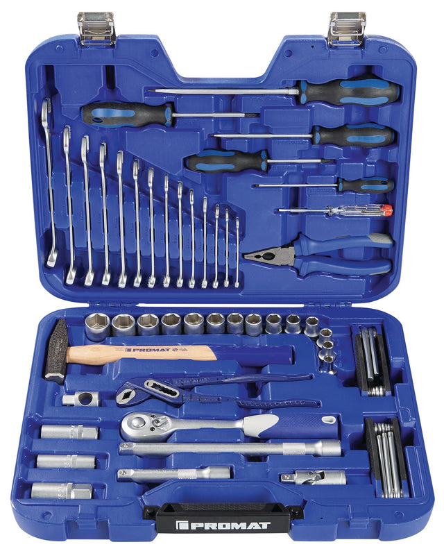 PROMAT Werkzeugkoffer 47-teilig im Kunststoffkoffer, 4-24 mm, für Handwerk und Industrie