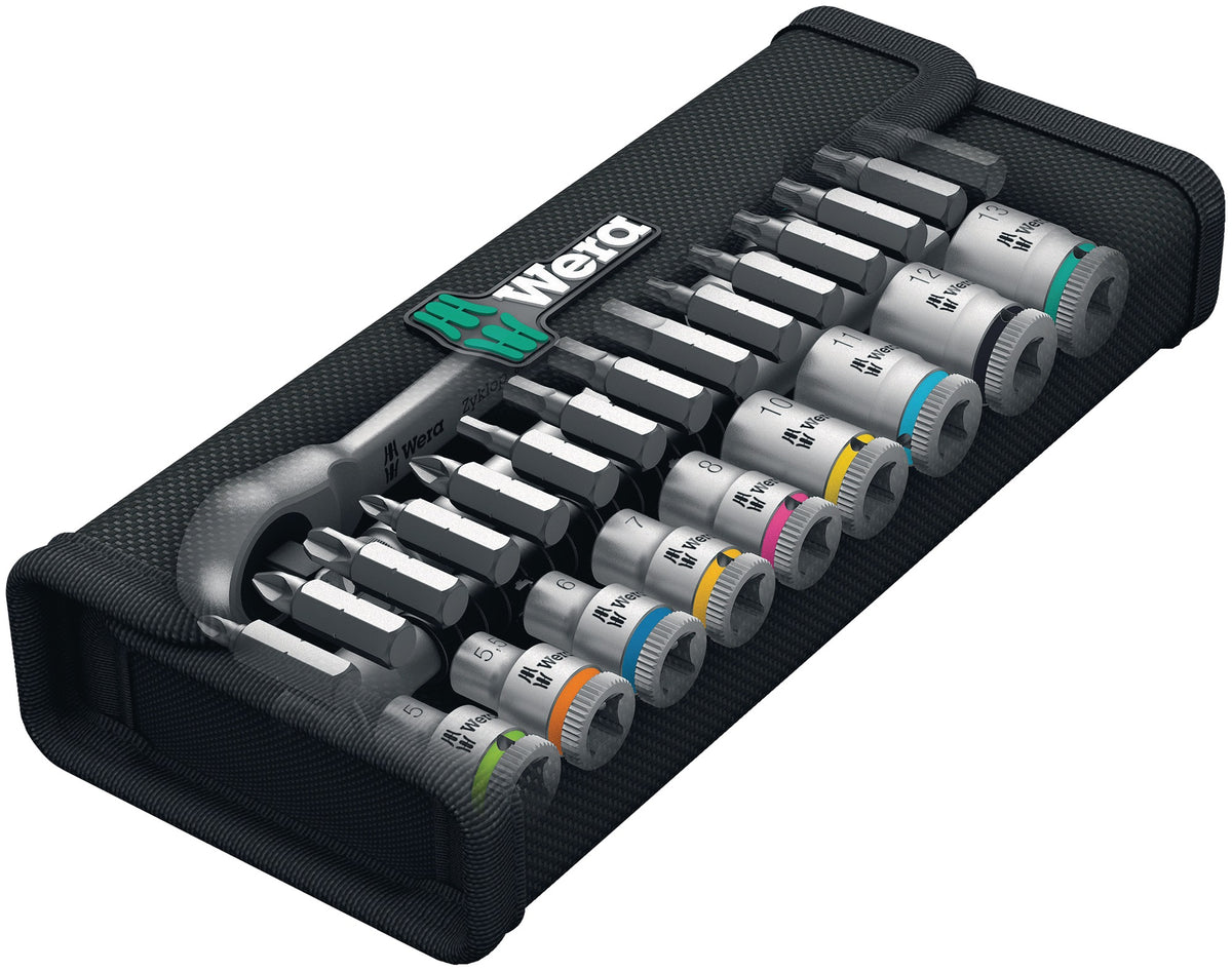 WERA Steckschlüsselsatz 8100 SA 7 Zyklop 28-tlg. 1/4 Zoll SW 5-13 mm mit 76-Zahn-Knarre